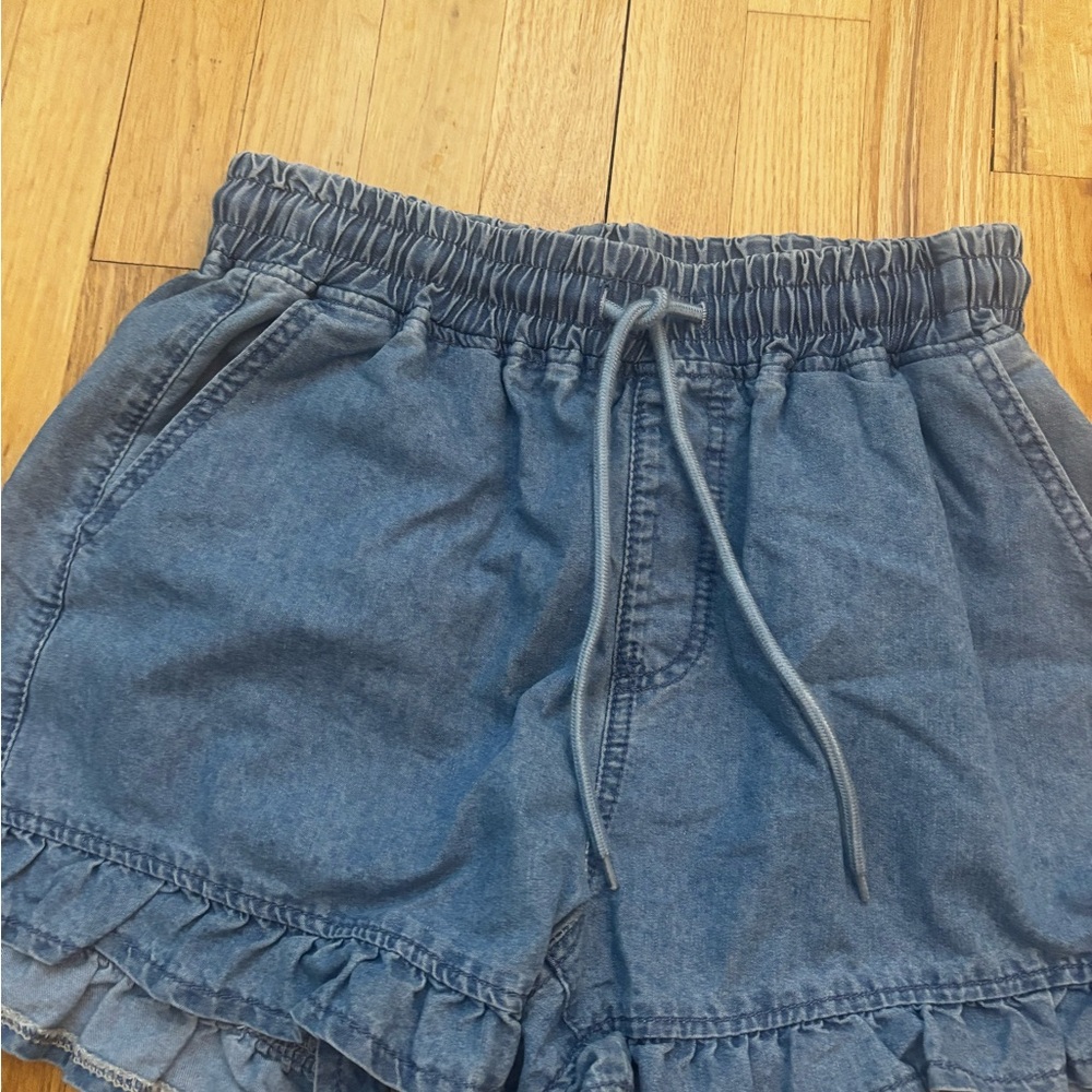 SHEIN Blue High Waist Ruffle Shorts
